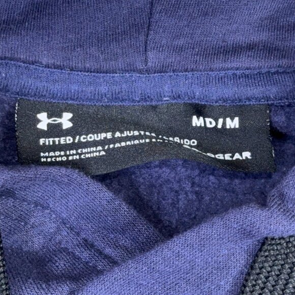 Under Armour Rival Hoodie Mens Medium M Blue Fitted Pullover Sweatshirt - Picture 4 of 11